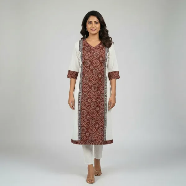 Maroon_White_Cotton_Straight_Fit_Geometric_Print_Kurta_For_Women