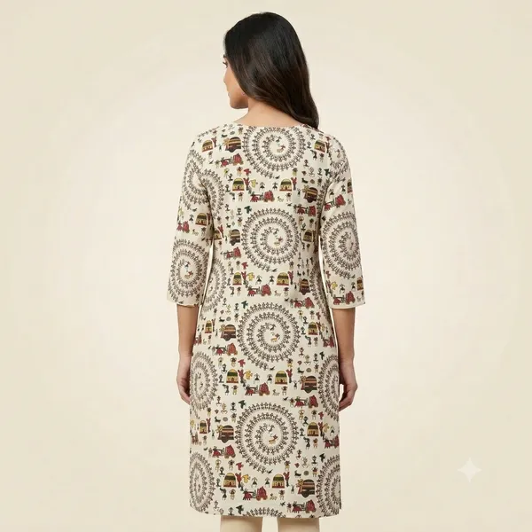 Multicolor_Cotton_Straight_Warli_Mandala_Print_Kurta_For_Women