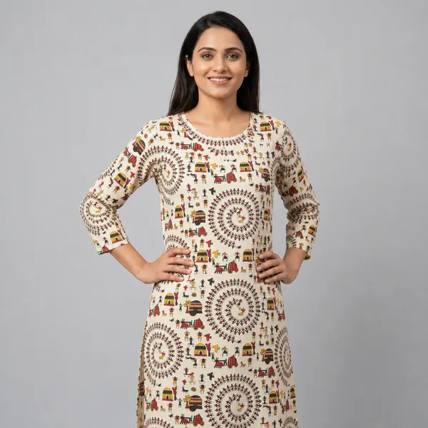 Multicolor_Cotton_Straight_Warli_Mandala_Print_Kurta_For_Women