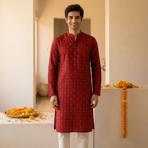 Red_Silk_Straight_Brocade_Kurta_For_Men