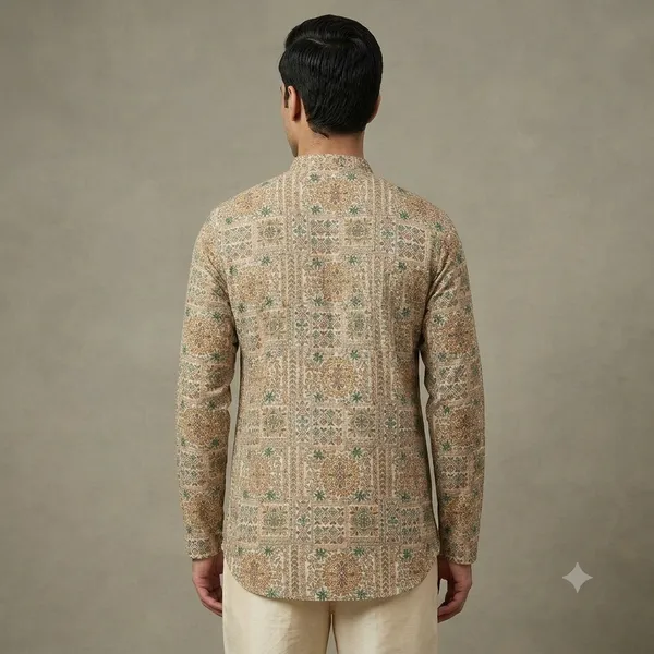 Beige_Cotton_Straight_Block_Print_Kurta_For_Men