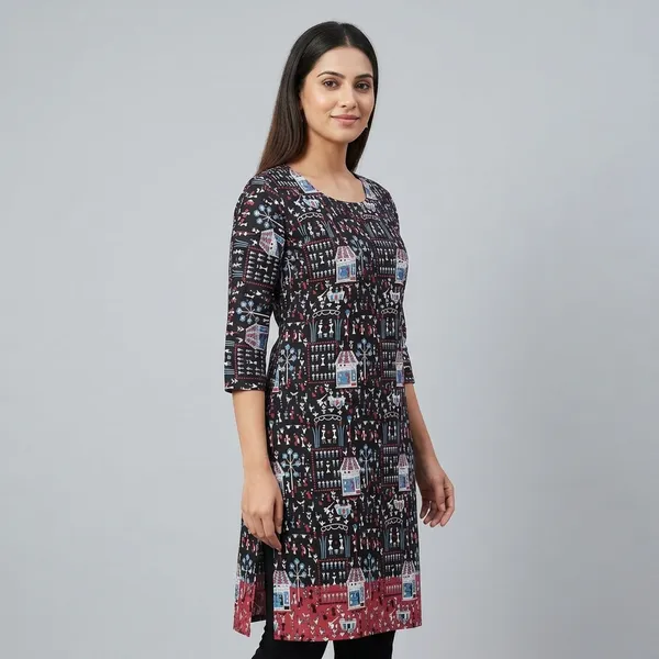 Black_Cotton_Straight_Warli_Print_Kurta_For_Women