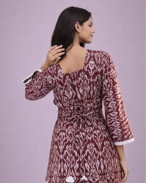 Maroon_Cotton_Ikat_Print_Tunic_Top_For_Women