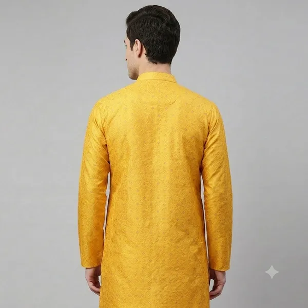 Yellow_Silk_Blend_Straight_Kurta_For_Men