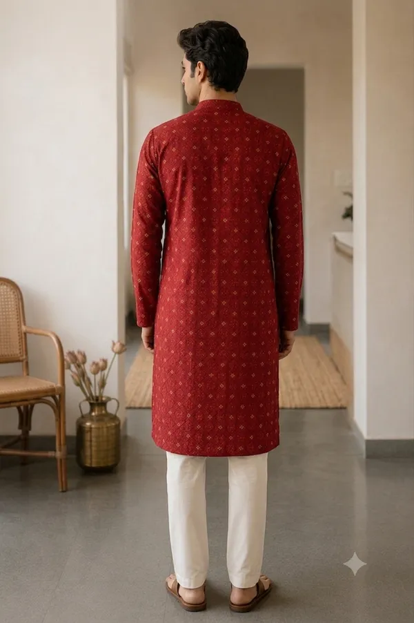 Red_Silk_Straight_Brocade_Kurta_For_Men