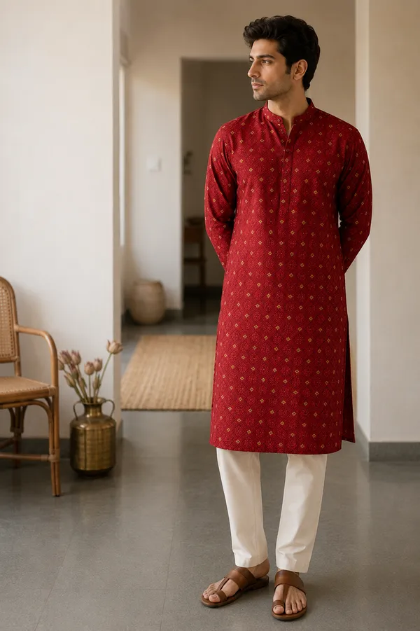 Red_Silk_Straight_Brocade_Kurta_For_Men