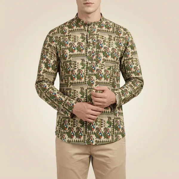 Multicolor_Cotton_Regular_Fit_Peacock_Print_Shirt_For_Men