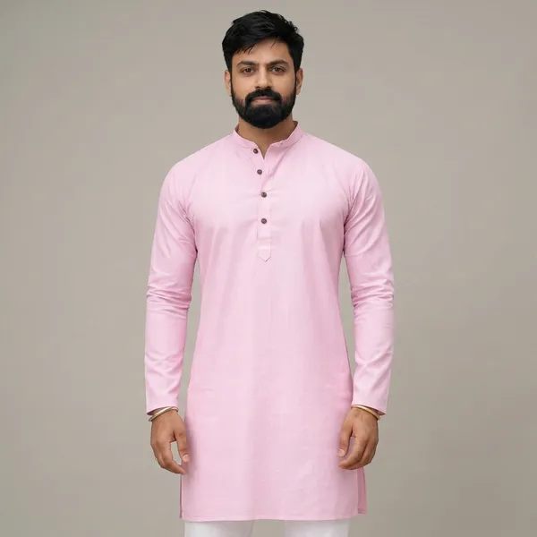Pink_Cotton_Relaxed_Fit_Mandarin_Collar_Kurta_For_Men