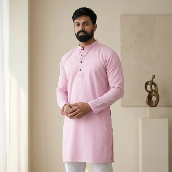 Pink_Cotton_Relaxed_Fit_Mandarin_Collar_Kurta_For_Men