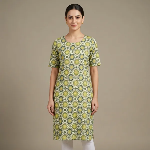 Green_Yellow_Cotton_Straight_Geometric_Print_Kurta_For_Women