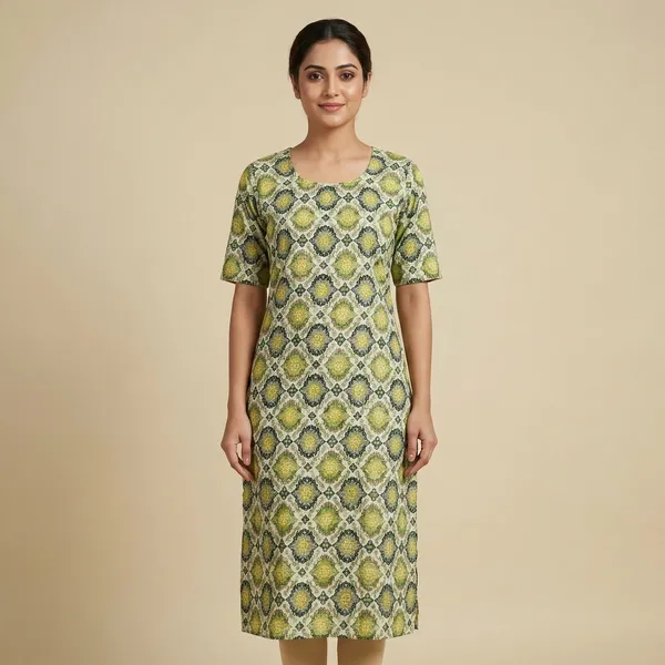 Green_Yellow_Cotton_Straight_Geometric_Print_Kurta_For_Women