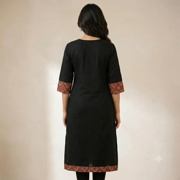 Black_Cotton_Straight_Fit_Printed_Panel_Kurta_For_Women