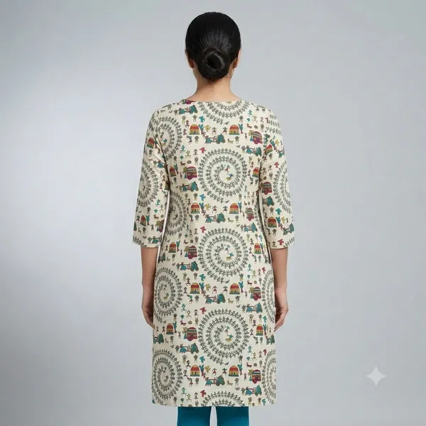 Multicolor_Cotton_Straight_Warli_Folk_Art_Print_Kurta_For_Women