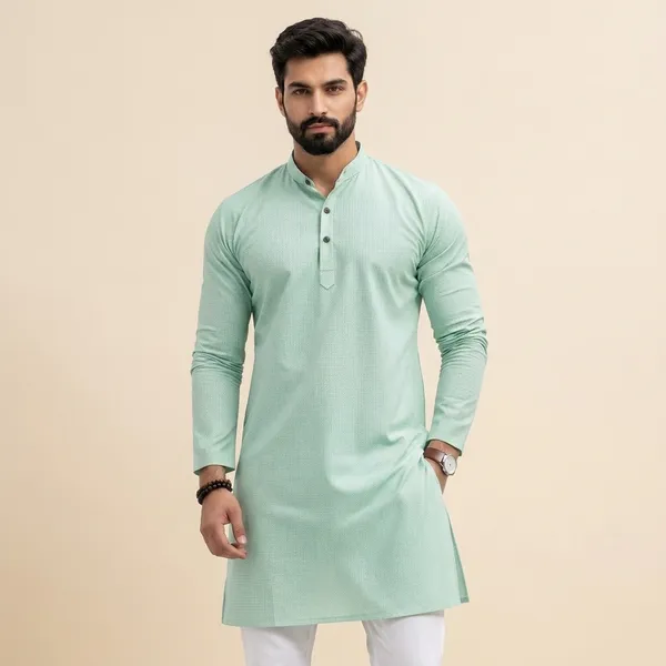 Mint_Green_Cotton_Relaxed_Fit_Mandarin_Collar_Kurta_For_Men