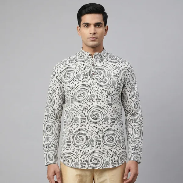 White_Cotton_Straight_Lace_Pattern_Shirt_For_Men
