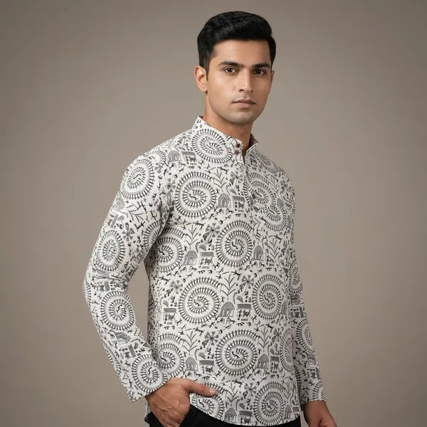 White_Cotton_Straight_Lace_Pattern_Shirt_For_Men