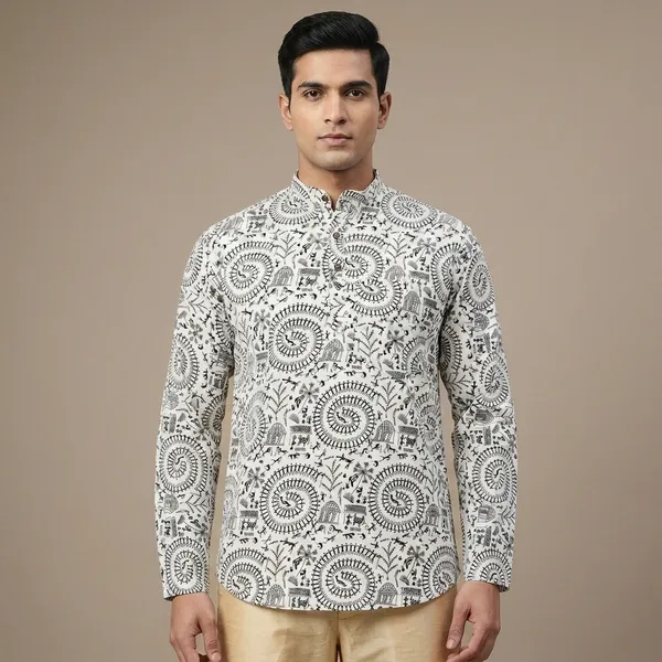 White_Cotton_Straight_Lace_Pattern_Shirt_For_Men