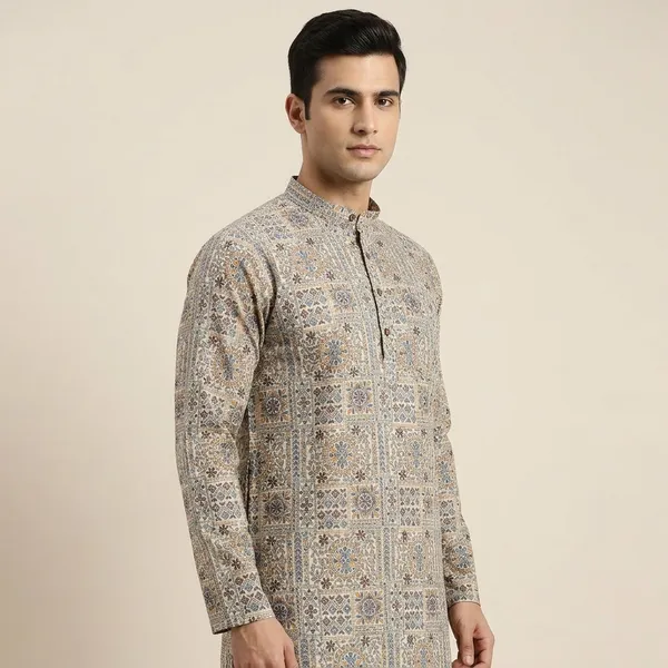 Multicolor_Cotton_Straight_Block_Print_Kurta_For_Men