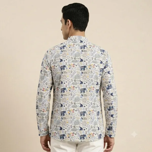 White_Cotton_Regular_Fit_Elephant_Print_Shirt_For_Men