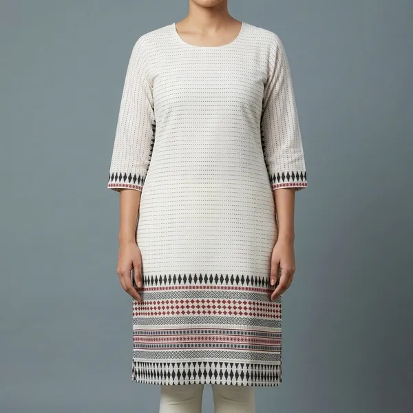 White_Cotton_Straight_Geometric_Border_Kurta_For_Women