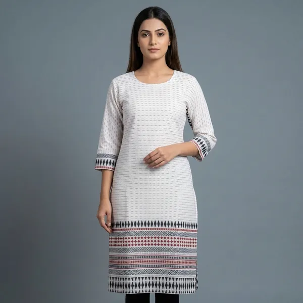 White_Cotton_Straight_Geometric_Border_Kurta_For_Women