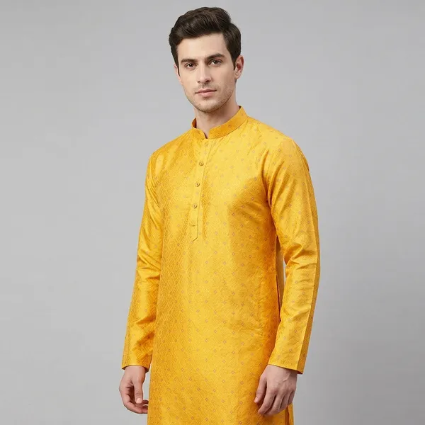 Yellow_Silk_Blend_Straight_Kurta_For_Men