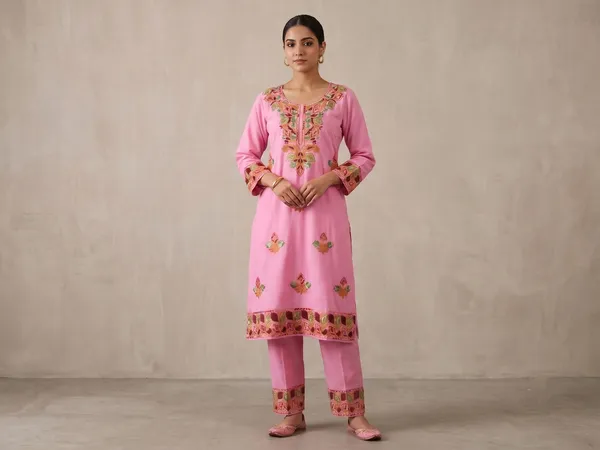 Pink_Viscose_Cotton_Straight_Floral_Embroidered_Kurti_Pant_Set_For_Women