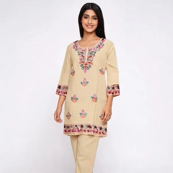Yellow_Viscose_Cotton_Straight_Floral_Embroidered_Kurti_Pant_Set_For_Women
