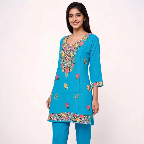Blue_Viscose_Cotton_Straight_Floral_Embroidered_Kurti_Pant_Set_For_Women
