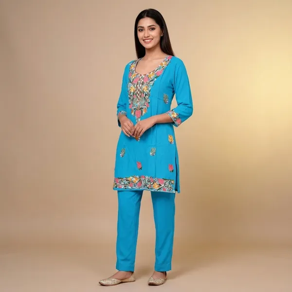Blue_Viscose_Cotton_Straight_Floral_Embroidered_Kurti_Pant_Set_For_Women