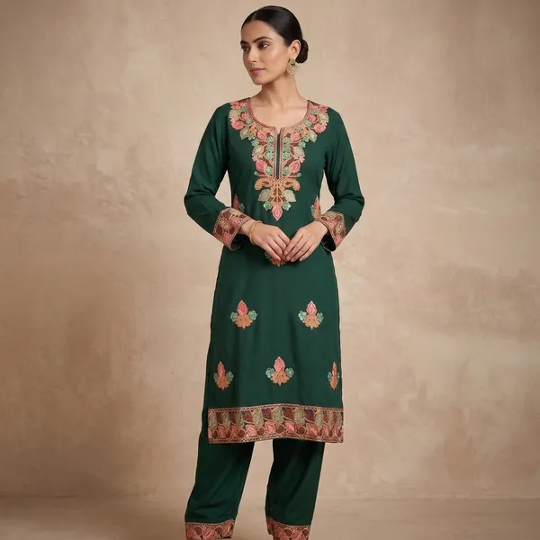 Green_Viscose_Cotton_Straight_Floral_Embroidered_Kurti_Pant_Set_For_Women