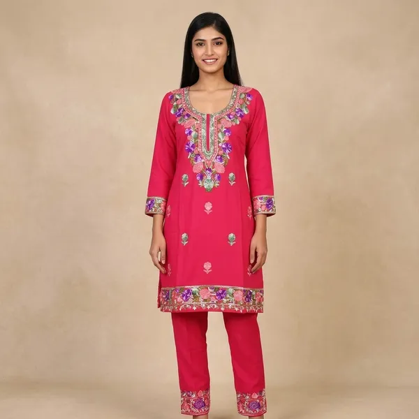 Pink_Viscose_Cotton_Straight_Embroidered_Kurti_Pant_Set_For_Women