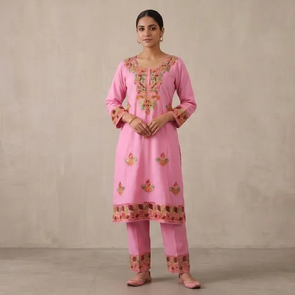 Pink_Viscose_Cotton_Straight_Floral_Embroidered_Kurti_Pant_Set_For_Women