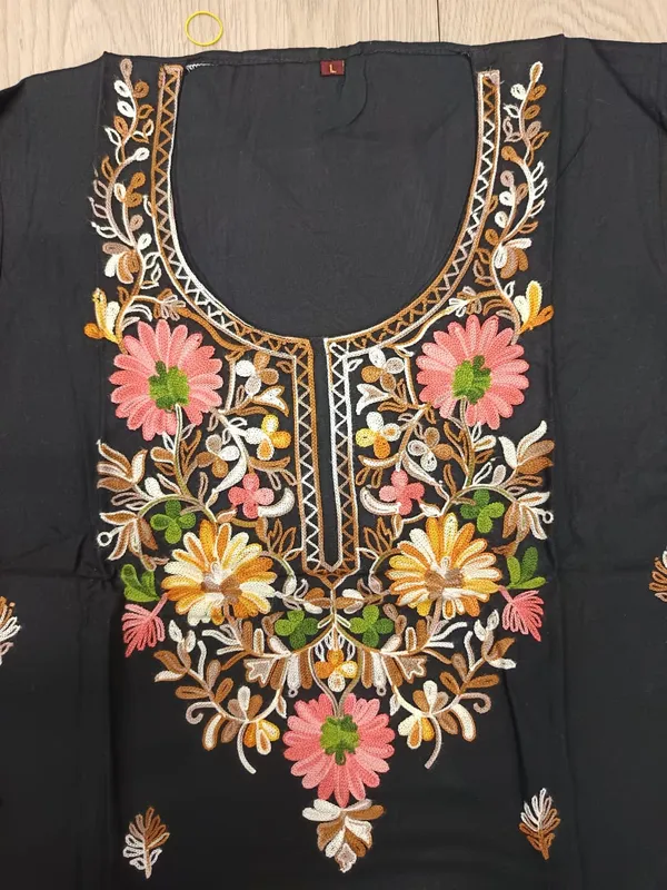 Black_Viscose_Cotton_Straight_Floral_Embroidered_Kurti_Pant_Set_For_Women