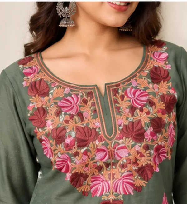Green_Viscose_Cotton_Straight_Embroidered_Kurti_Pant_Set_For_Women