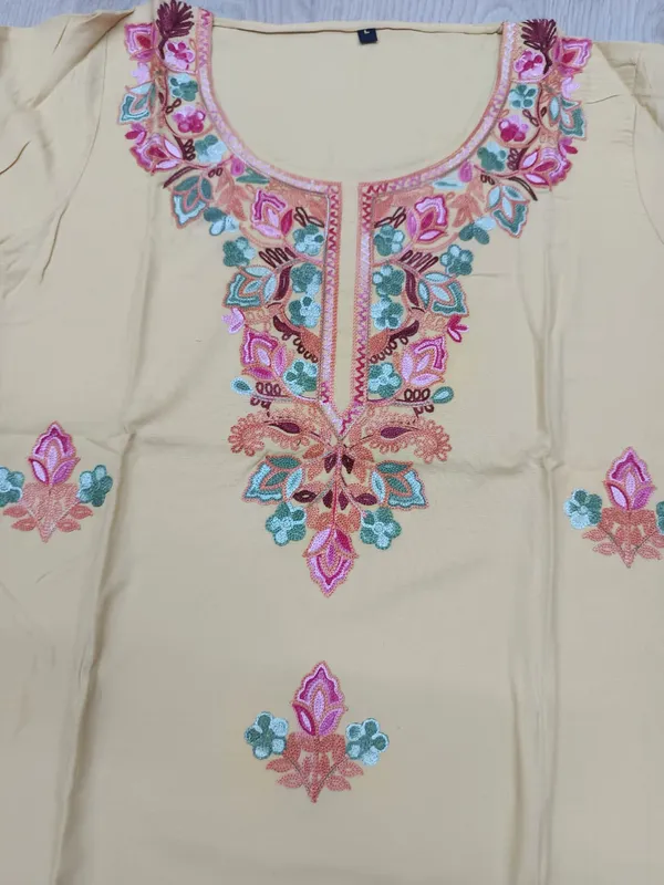 Yellow_Viscose_Cotton_Straight_Floral_Embroidered_Kurti_Pant_Set_For_Women