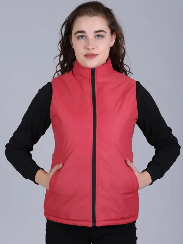 Black_And_Red_Premium_Polyester_Jacket_For_Women
