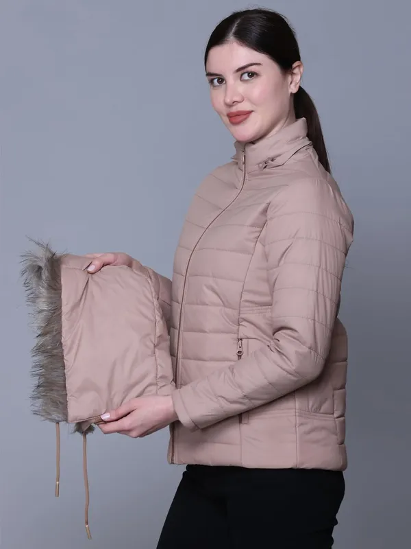 Khaki_Premium_Polyester_Wo_Puffer_Jacket_For_Women