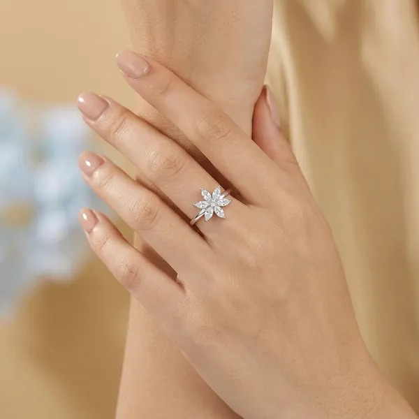 925_Silver_Floral_Crystal_Stone_Adjustable_Ring_For_Women