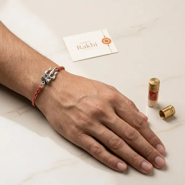 Red_Thread_Silver_Trishul_Hand_Rakhi_Set_With_Roli_Chawal_Bottle_And_Happy_Rakhi_Card