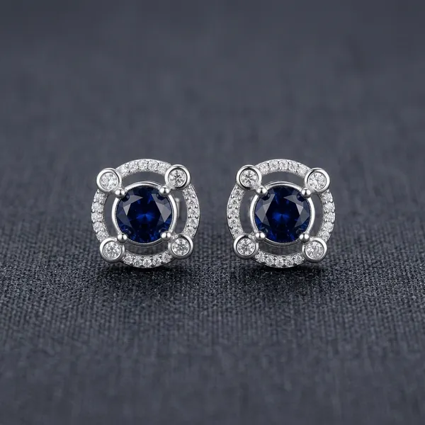 925_Silver_Blue_Sapphire_Halo_Stud_Earrings_For_Women