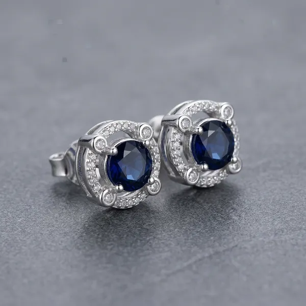 925_Silver_Blue_Sapphire_Halo_Stud_Earrings_For_Women