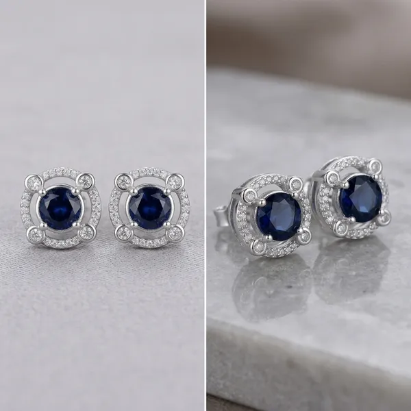 925_Silver_Blue_Sapphire_Halo_Stud_Earrings_For_Women