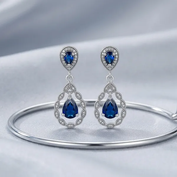 925_Silver_With_Blue_Stone_Teardrop_Dangle_Earrings_For_Women