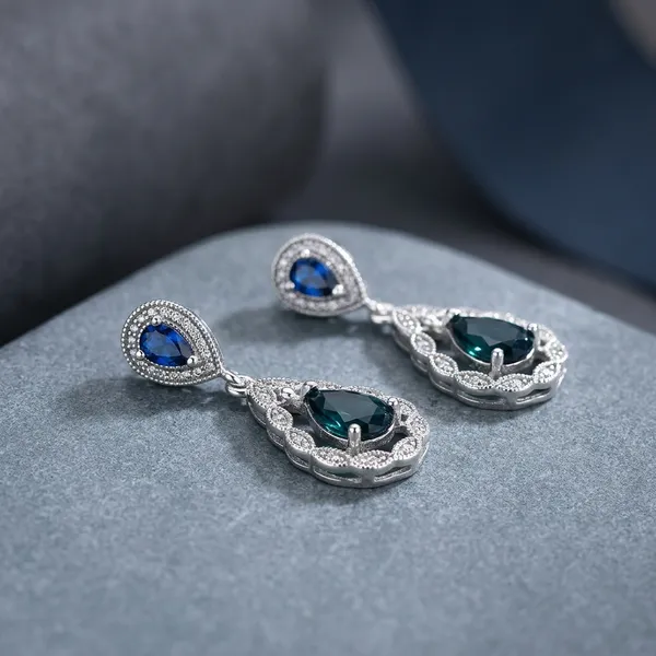 925_Silver_With_Blue_Stone_Teardrop_Dangle_Earrings_For_Women