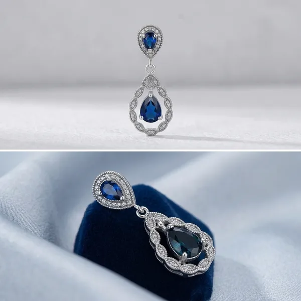 925_Silver_With_Blue_Stone_Teardrop_Dangle_Earrings_For_Women