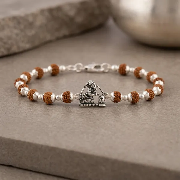 925_Silver_Rudraksha_Bracelet_With_Folded-Hand_Ganesh_For_Men