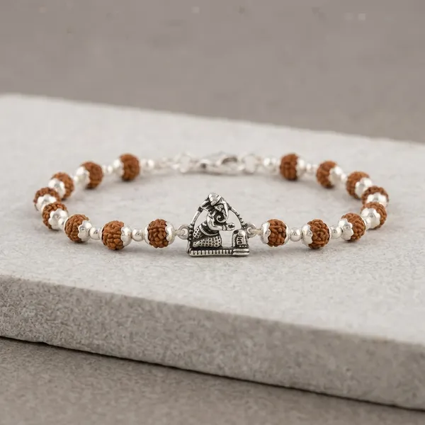925_Silver_Rudraksha_Bracelet_With_Folded-Hand_Ganesh_For_Men