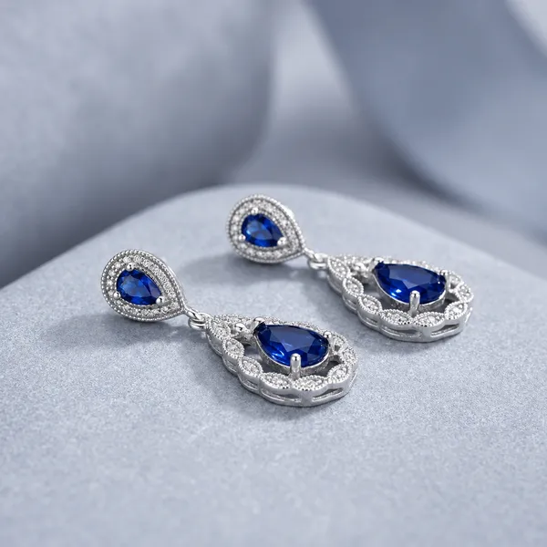 925_Silver_With_Blue_Stone_Teardrop_Dangle_Earrings_For_Women