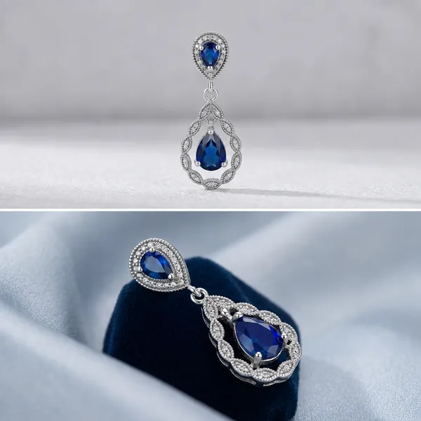 925_Silver_With_Blue_Stone_Teardrop_Dangle_Earrings_For_Women